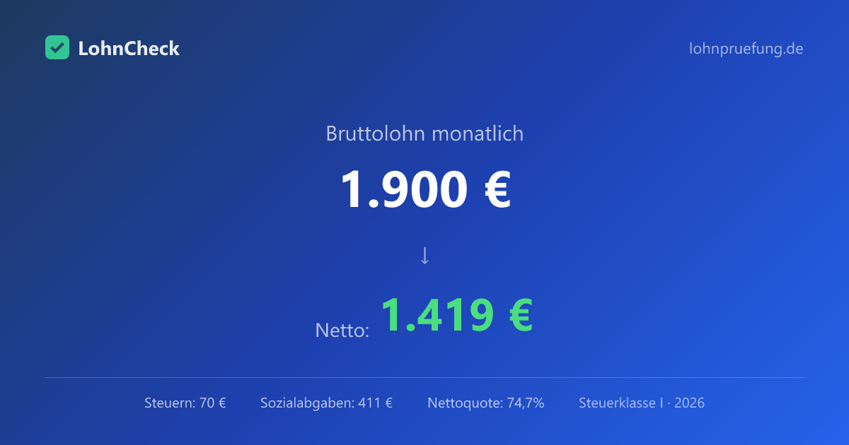 1.900 € brutto wieviel netto 2026 | LohnCheck
